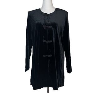 Vintage Y2K Black Velvet Knot Button Down Blouse Jacket Size 14 Whimsigoth Vamp